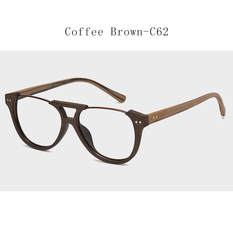 Hdcrafter Unisex Full Rim Square Double Bridge Wood Alloy Eyeglasses Ft5356 Full Rim Hdcrafter Eyeglasses Coffee Brown-C62  