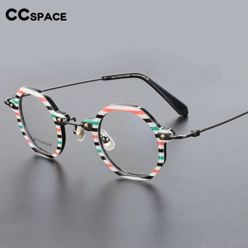 CCspace Unisex Full Rim Polygonal Round Acetate Titanium Eyeglasses 55345 Full Rim CCspace   