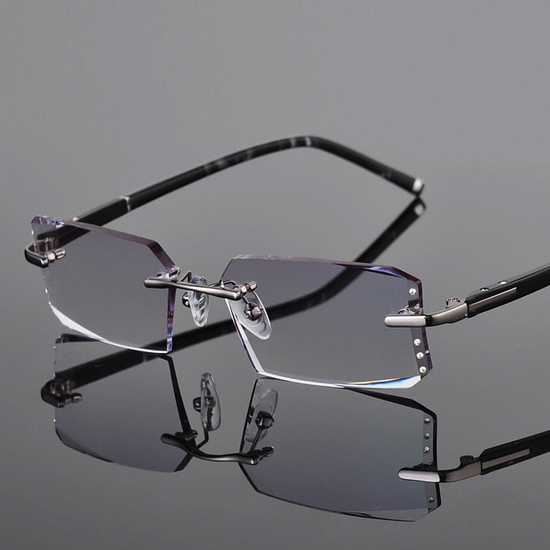 Chashma Ottica Men's Rimless Rectangle Alloy Eyeglasses Tinted Lenses 58003 Rimless Chashma Ottica gray  