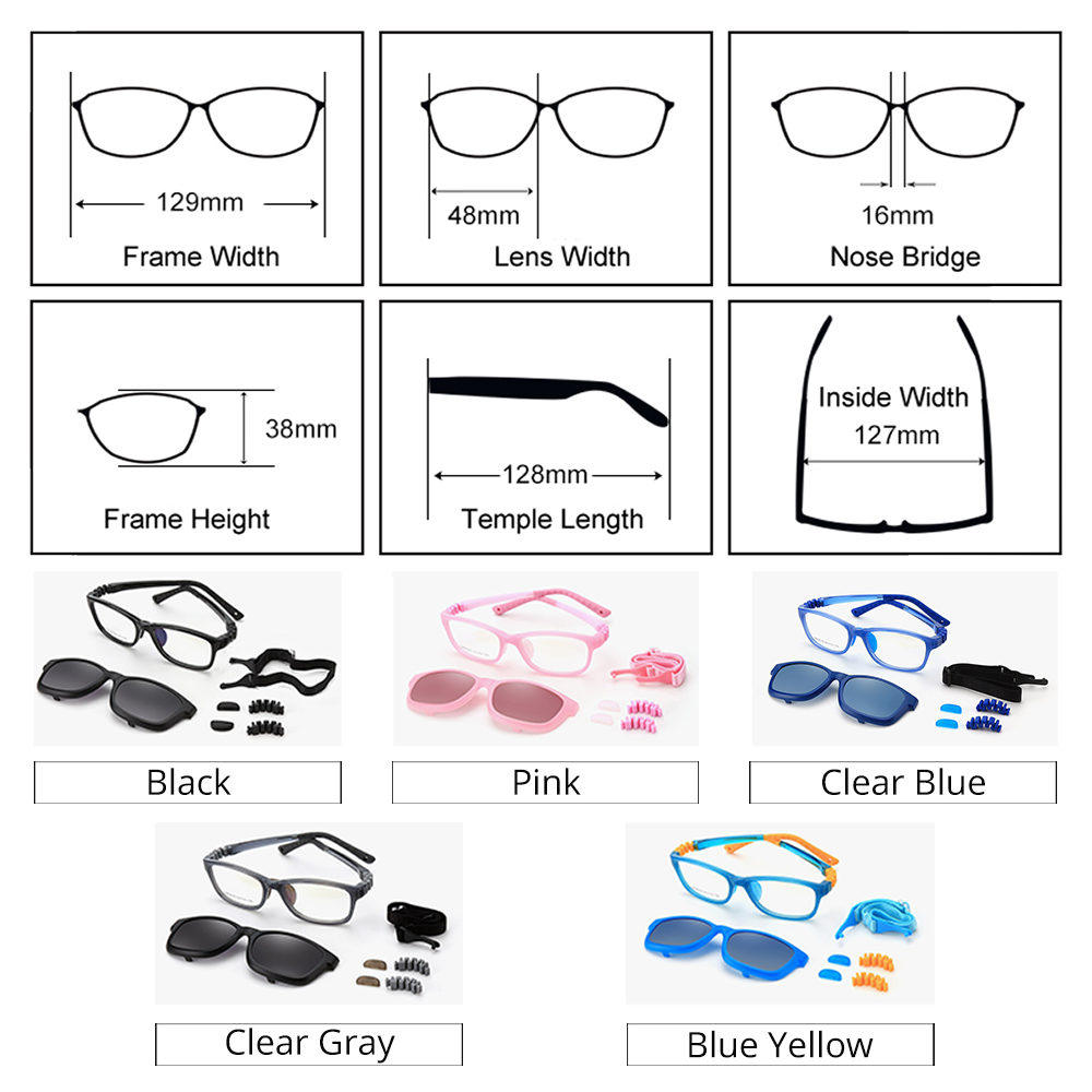 Ralferty  Unisex Children's Full Rim Square Acetate Eyeglasses With Polarized Clip On Sunglasses M18119 Clip On Sunglasses Ralferty   