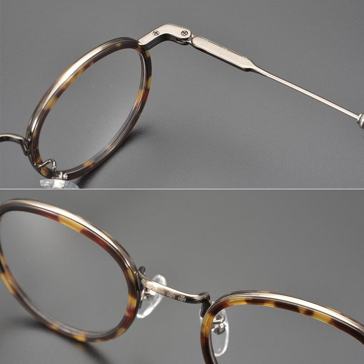 Yujo Unisex Full Rim Round Acetate Stainless Steel Eyeglasses Full Rim Yujo   