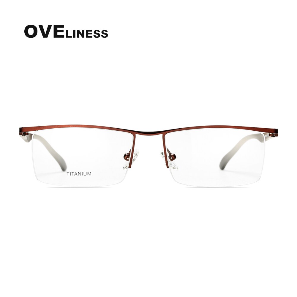Oveliness Men's Semi Rim Square Screwless Titanium Alloy Eyeglasses 8831 Semi Rim Oveliness coffee  