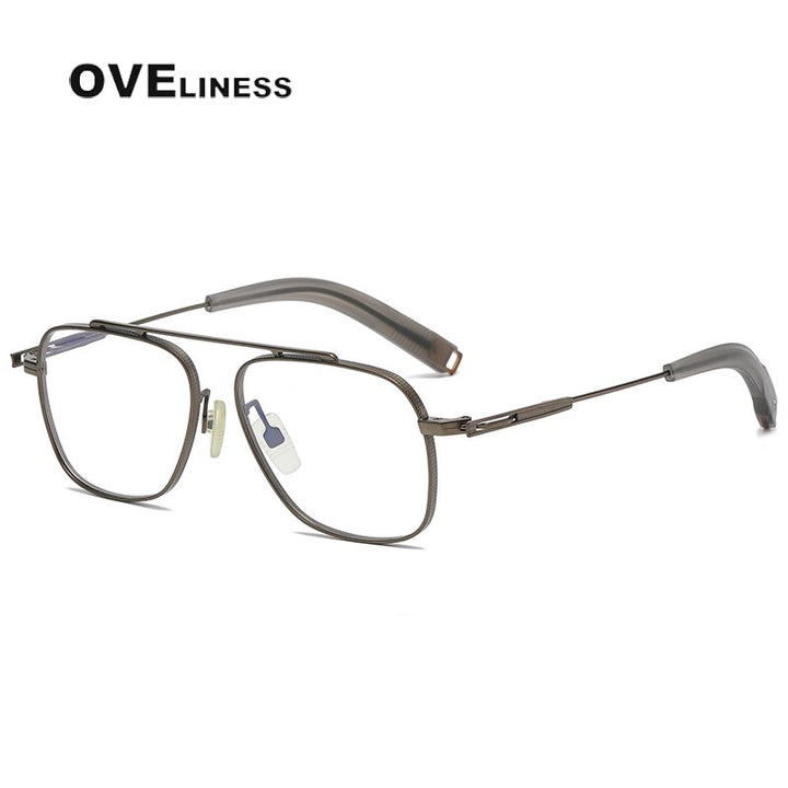Oveliness Unisex Full Rim Square Double Bridge Titanium Eyeglasses 105 Full Rim Oveliness bronze  