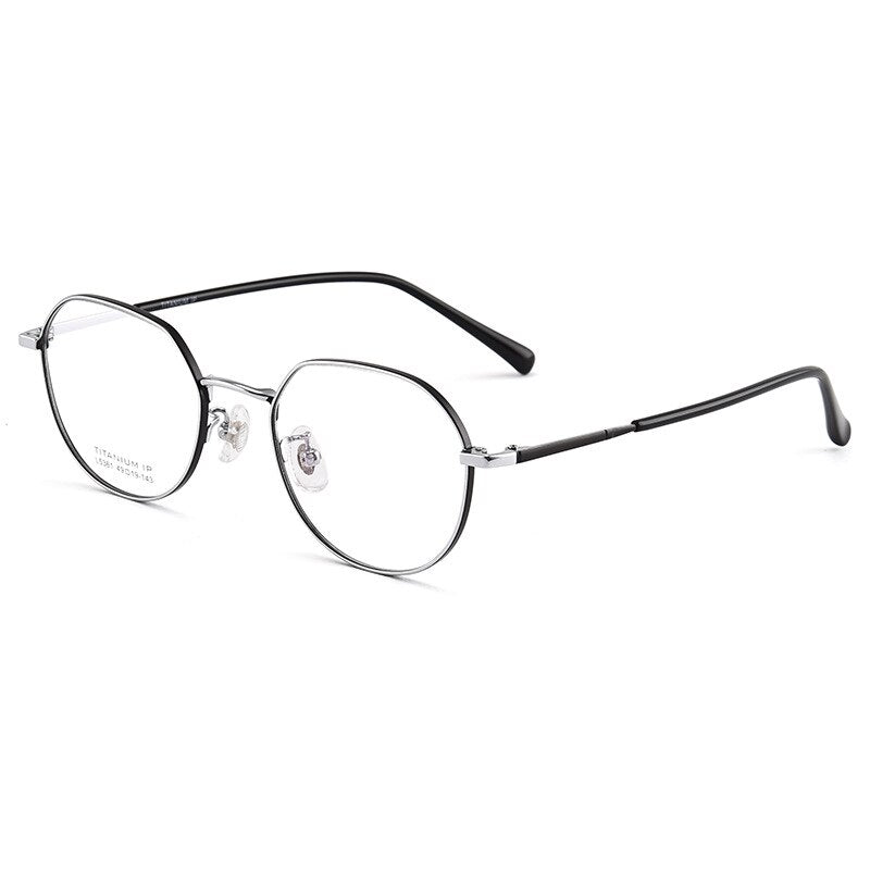 Bclear Unisex Full Rim Polygon Titanium Eyeglasses Lb5361 Full Rim Bclear Black Silver  