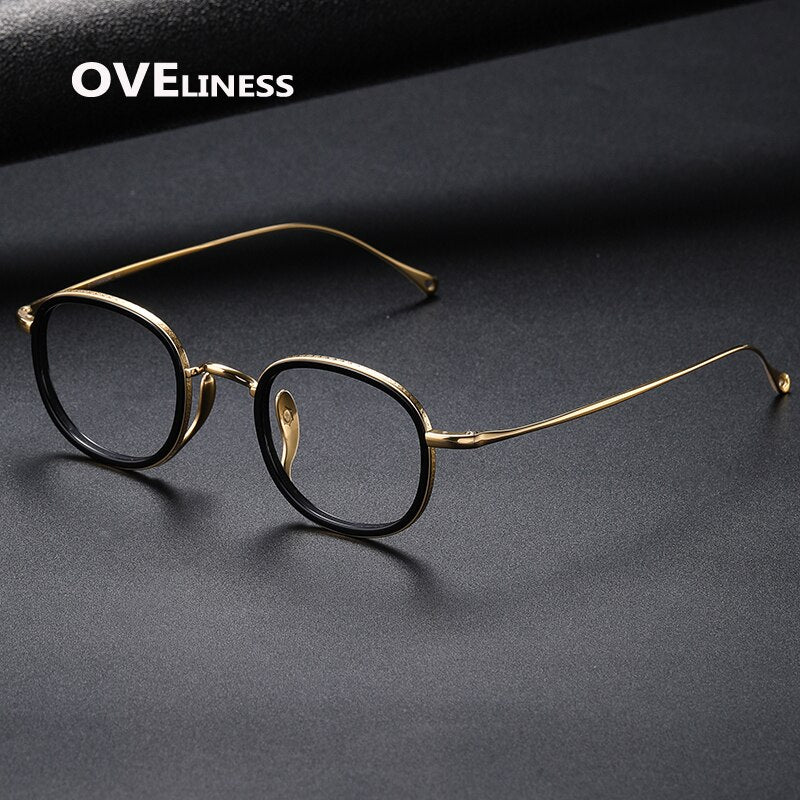 Oveliness Unisex Full Rim Round Acetate Titanium Eyeglasses 7309 Full Rim Oveliness   