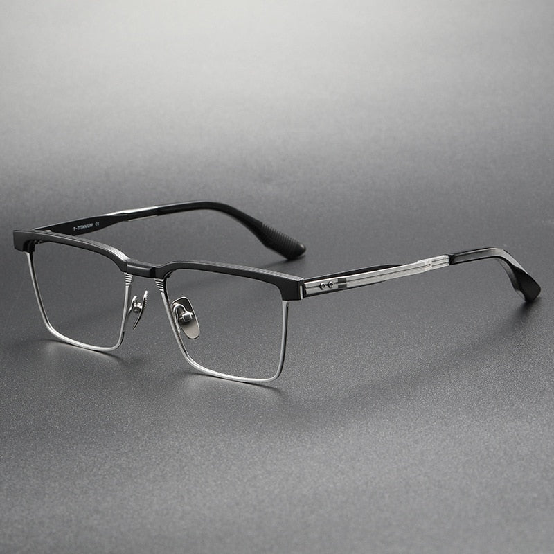 CCSpace Men's Full Rim Square Titanium Eyeglasses 55037 Full Rim CCspace BlackSilver China 
