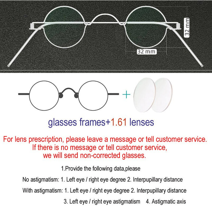 Yujo Unisex Full Rim Round Handcrafted Stainless Steel Customized Lens/ Diameter Eyeglasses Full Rim Yujo 32mm China 