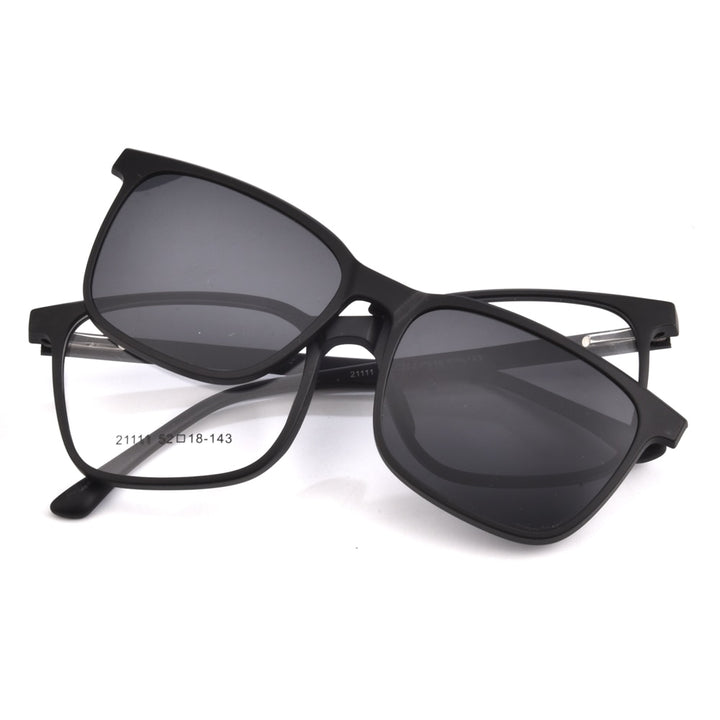 Gmei Unisex 2 In 1 Polarized Clip-On Sunglasses Square Plastic Frame Eyeglasses  21111 Sunglasses Gmei Optical C2 Matte Black  