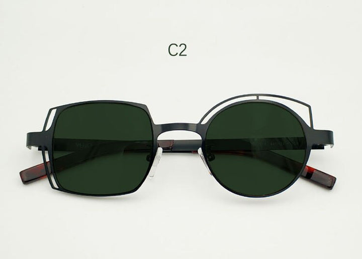Yujo Unisex Full Rim Irregular Square Round Stainless Steel Polarized Sunglasses Sunglasses Yujo C2 C 