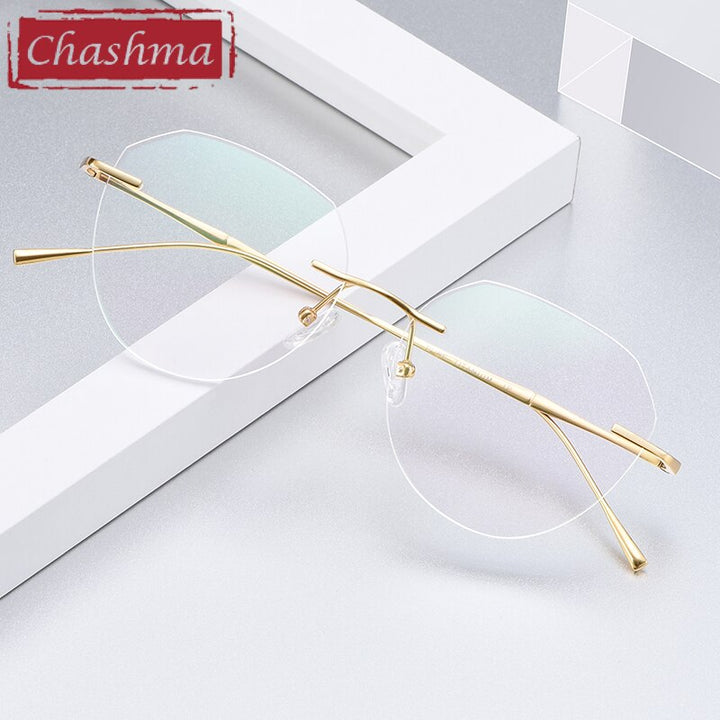 Chashma Women's Rimless Diamond Cut Titanium Round Frame Eyeglasses 3018 Rimless Chashma   