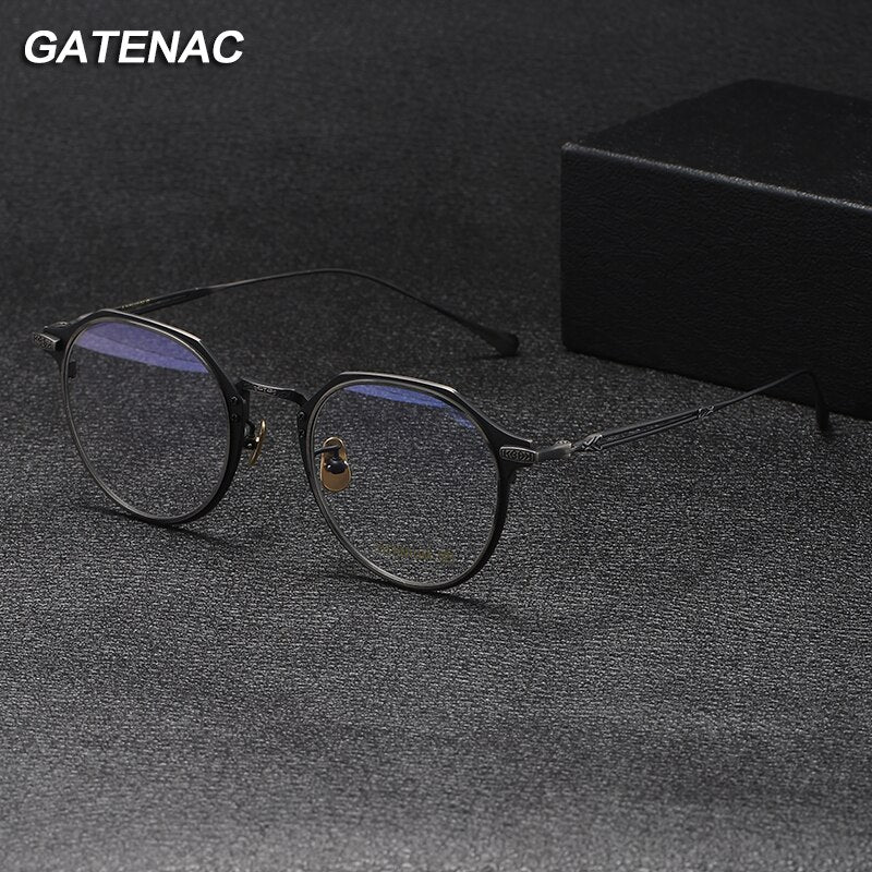 Gatenac Unisex Full Rim Flat Top Round Titanium Eyeglasses Gxyj1092 Full Rim Gatenac   