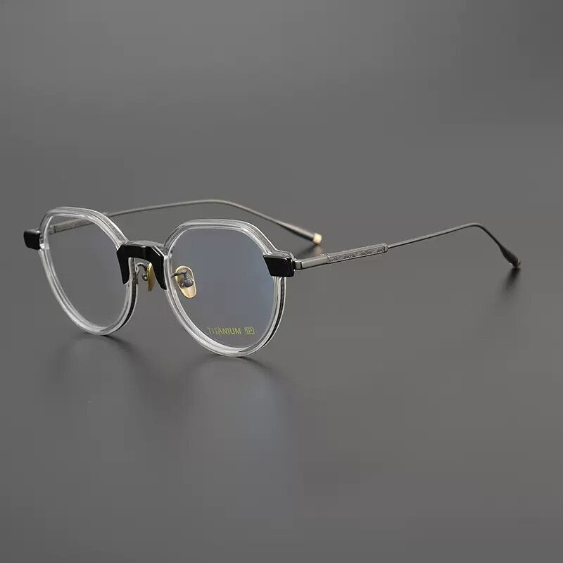 Gatenac Unisex Full Rim Flat Top Round Titanium Eyeglasses Gxyj1017 Full Rim Gatenac Transparent  