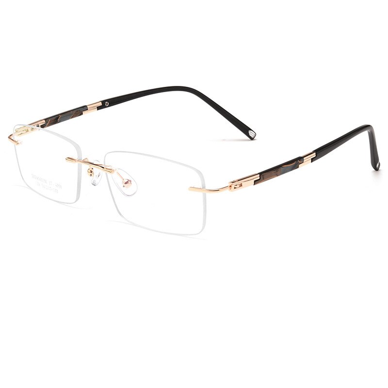 Yimaruili Men's Rimless Square Titanium Eyeglasses Z9WK Rimless Yimaruili Eyeglasses Gold  