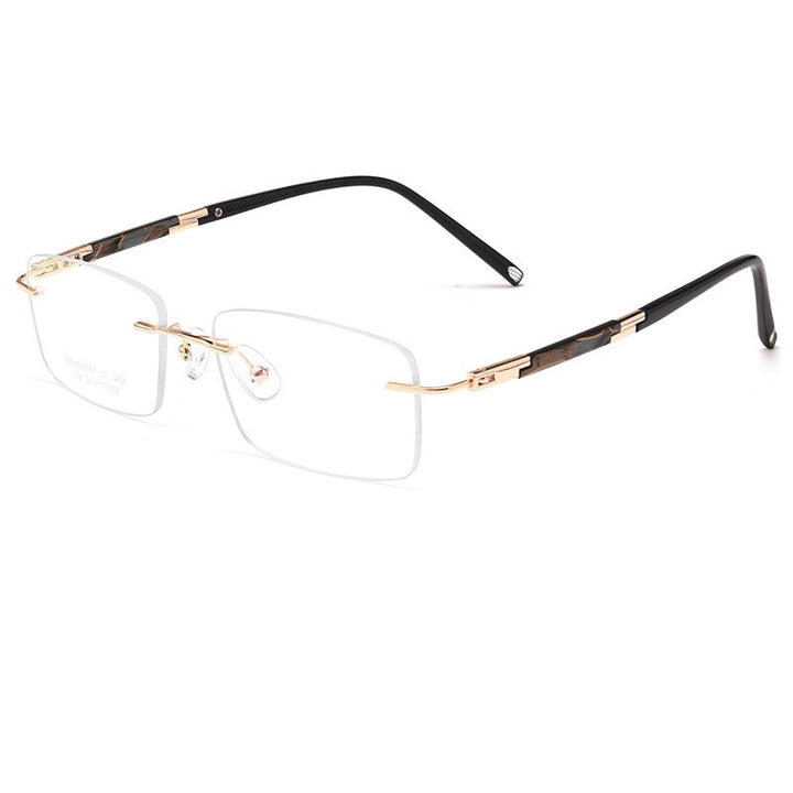 Yimaruili Men's Rimless Square Titanium Eyeglasses Z9WK Rimless Yimaruili Eyeglasses Gold  