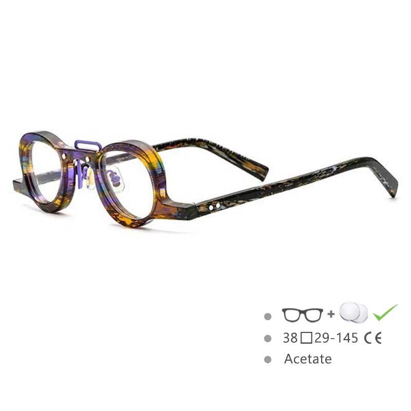 CCSpace Unisex Full Rim Small Round Double Bridge Acetate Eyeglasses 54565 Full Rim CCspace Purple-color China 