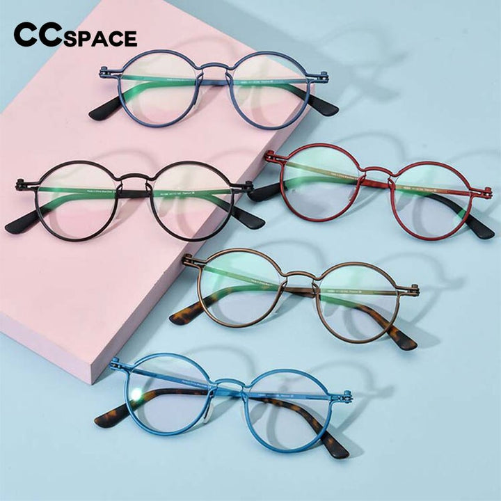 CCSpace Unisex Full Rim Round Steampunk Titanium Eyeglasses 54721 Full Rim CCspace   