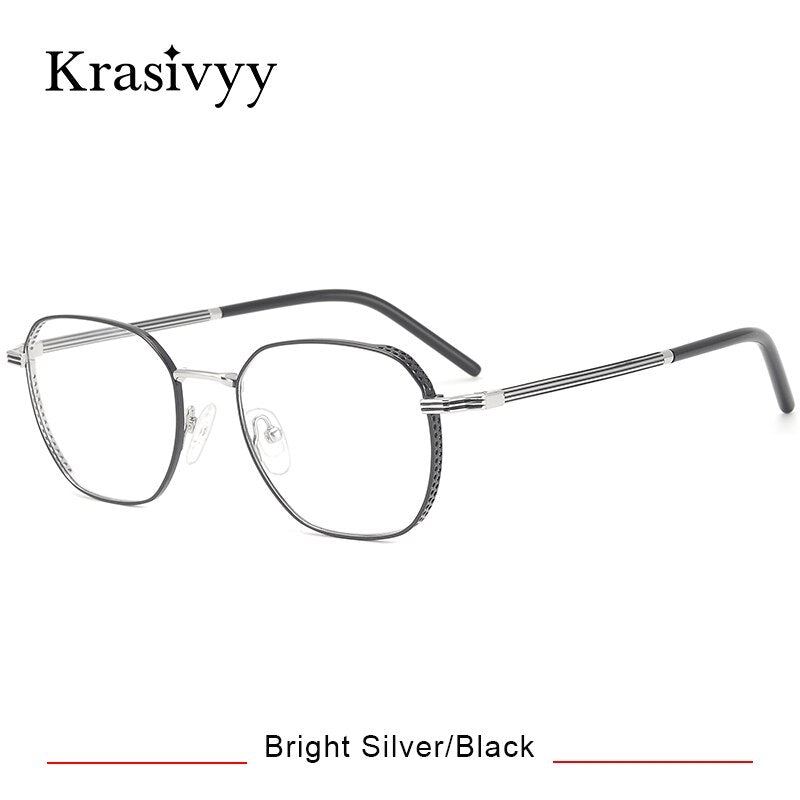 Krasivyy Men's Full Rim Round Square Titanium Eyeglasses  Kr16023 Full Rim Krasivyy Bright Silver Black CN 