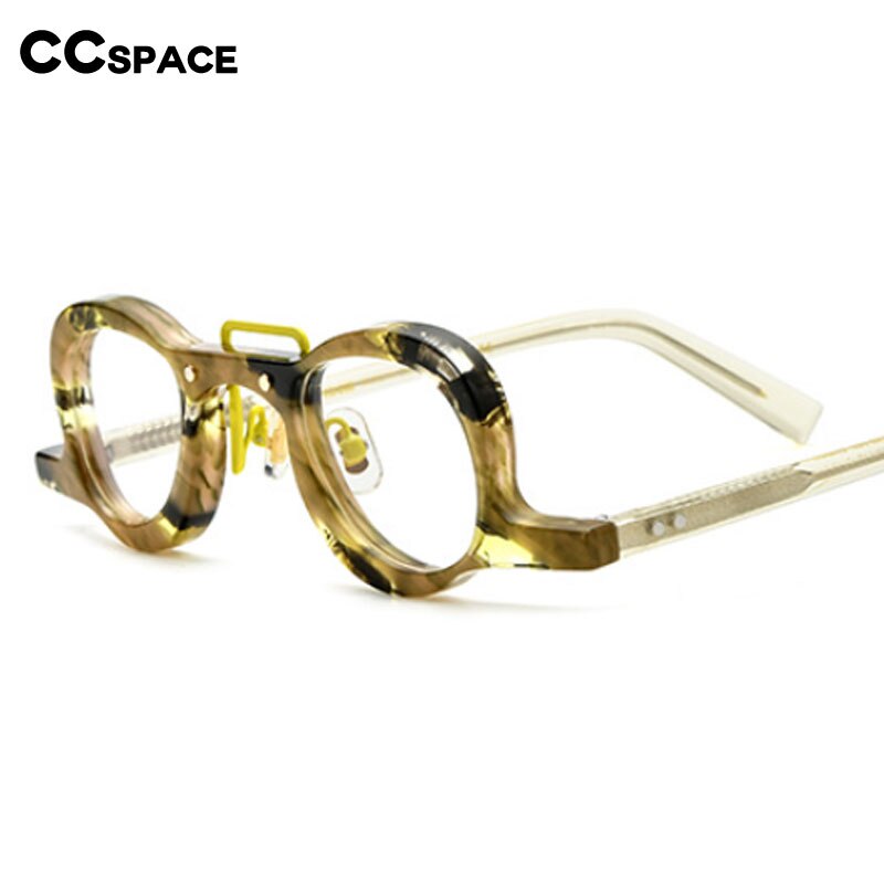 CCSpace Unisex Full Rim Small Round Double Bridge Acetate Eyeglasses 54565 Full Rim CCspace   