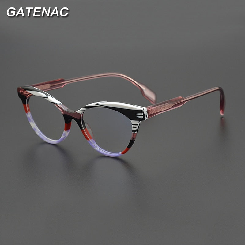 Gatenac Unisex Full Rim Round Cat Eye Acetate Eyeglasses Gxyj983 Full Rim Gatenac   