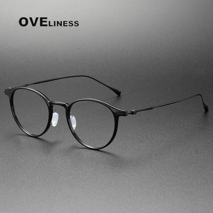 Oveliness Unisex Full Rim Round Square Tr 90 Titanium Eyeglasses Full Rim Oveliness black  