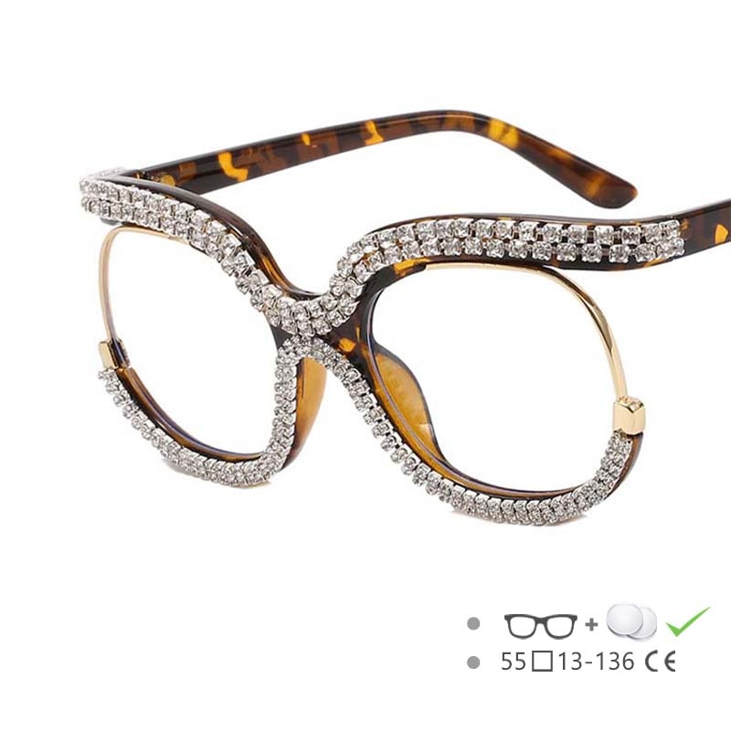 CCSpace Women's Full Rim Round Acetate Jeweled Frame Eyeglasses 54617 Full Rim CCspace Leopard China 
