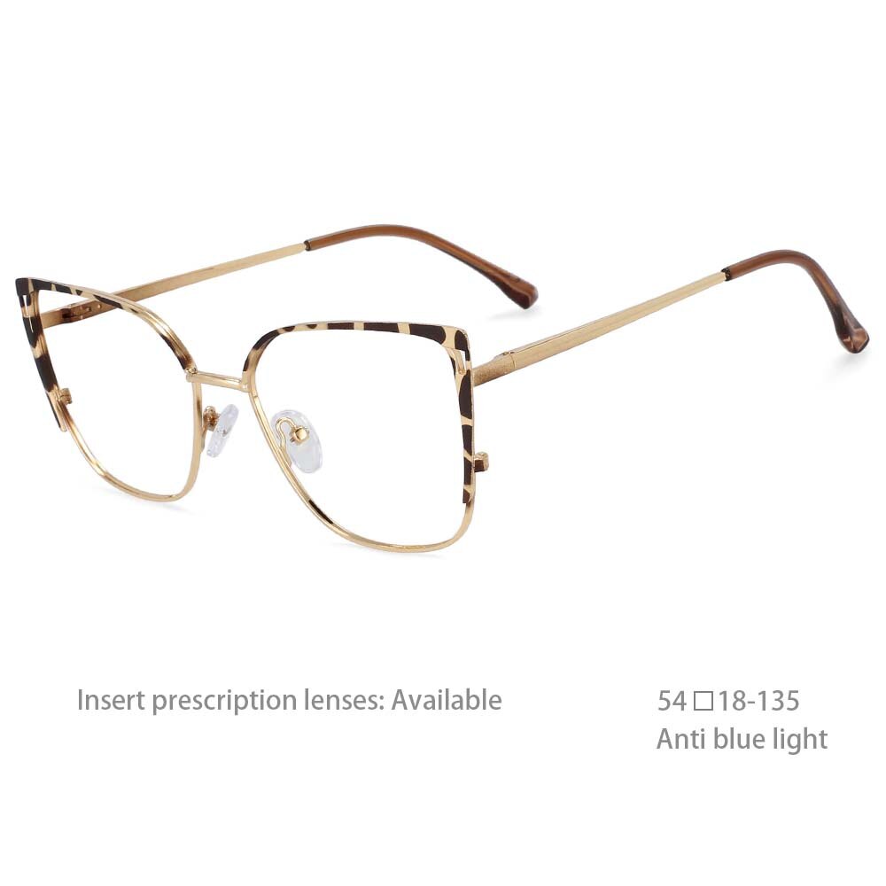 CCSpace Women's Full Rim Square Cat Eye Tr 90 Titanium Frame Eyeglasses 54427 Full Rim CCspace China Leopard 