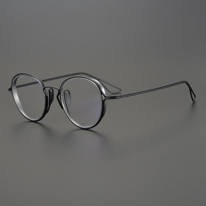 Gatenac Unisex Full Rim Round Titanium Frame Eyeglasses Gxyj753 Full Rim Gatenac Black  