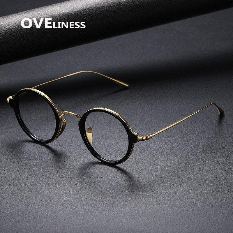 Oveliness Unisex Full Rim Round Acetate Titanium Eyeglasses 1110 Full Rim Oveliness   