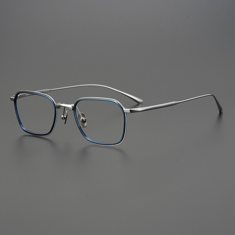 Gatenac Unisex Full Rim Square Titanium Eyeglasses Gxyj972 Full Rim Gatenac Blue Silver  