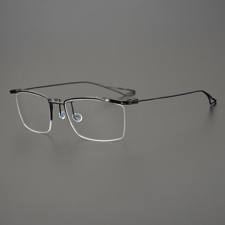 Gatenac Unisex Semi Rim Square Titanium Eyeglasses Gxyj829 Semi Rim Gatenac Black  
