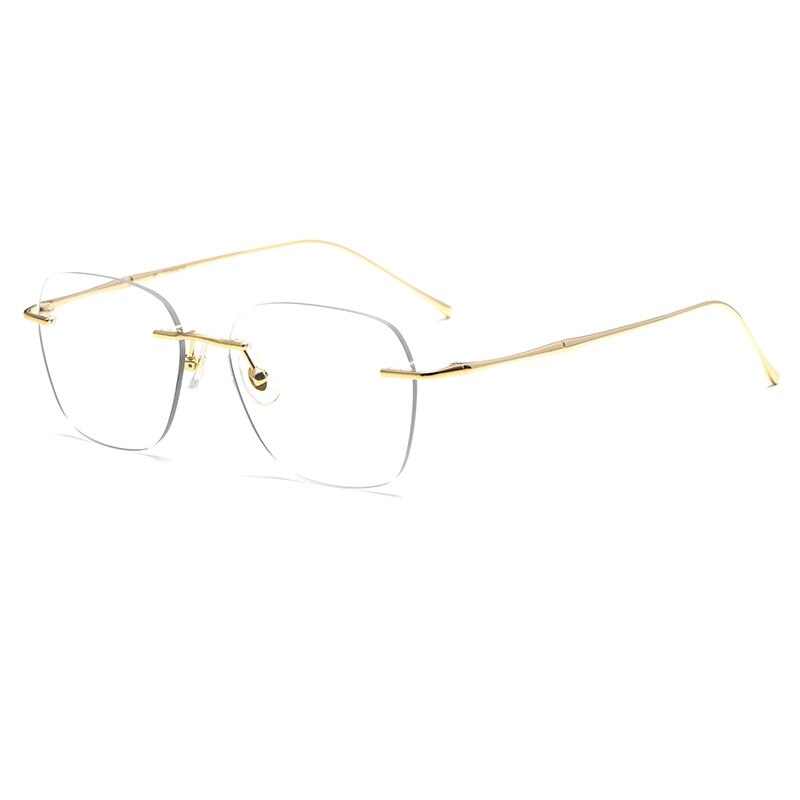 KatKani Unisex RImless Round Square Titanium Eyeglasses Customized Lens Shapes 8911wk Rimless KatKani Eyeglasses Gold  