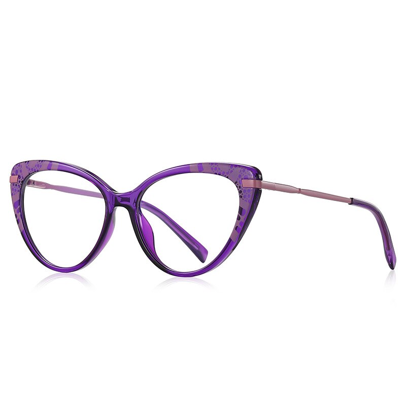 CCspace Women's Full Rim Cat Eye Tr 90 Titanium Eyeglasses 53369 Full Rim CCspace China C6Purple 