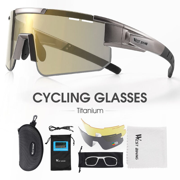 West Biking Unisex Semi Rim Tr 90 Polarized Sport Sunglasses Sunglasses West Biking 3 Lens Titanium SPAIN UV400 -1Lens