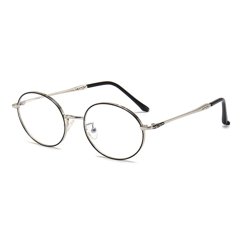 Hotochki Unisex Full Rim Oval Stainless Steel Alloy Eyeglasses L2226 Full Rim Hotochki BLACK-SILVER  
