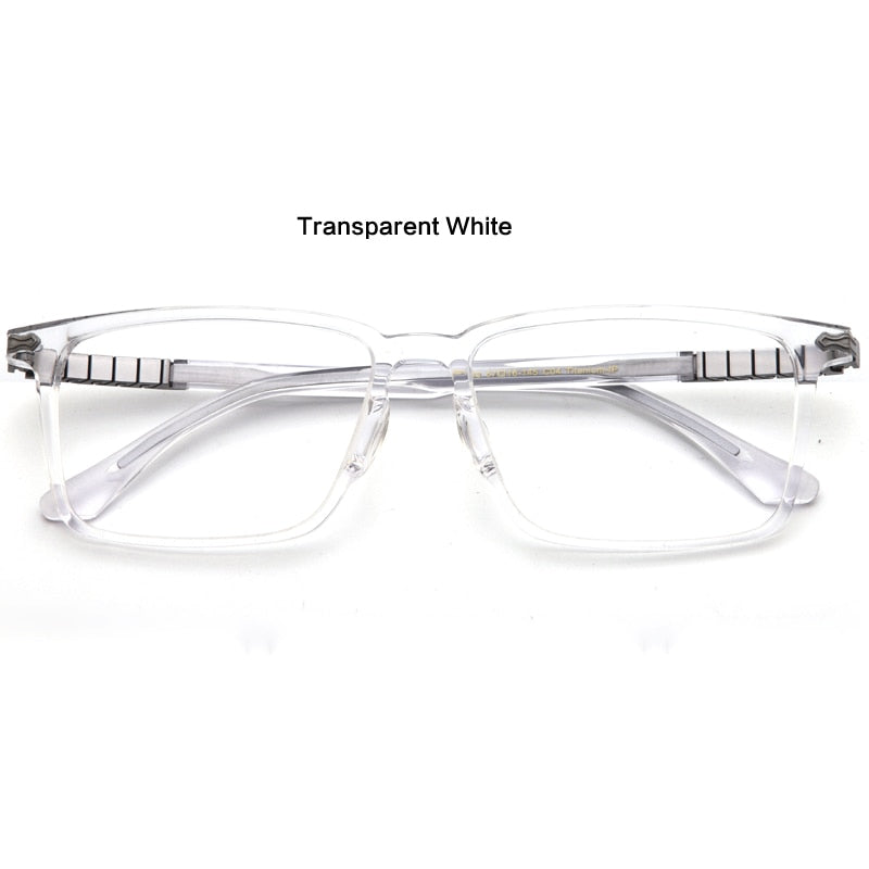 Muzz Men's Full Rim Square Acetate Titanium Eyeglasses 9632 Full Rim Muzz Transparent  