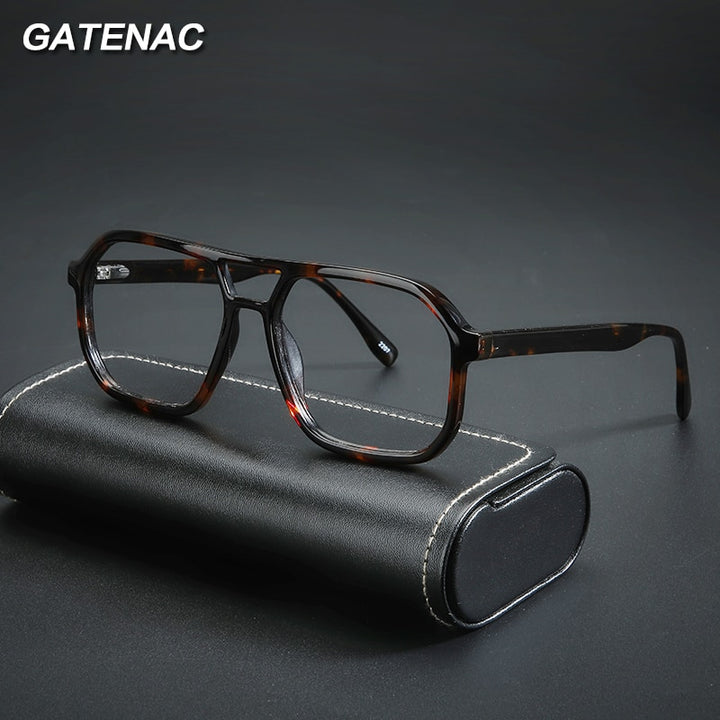 Gatenac Unisex Full Rim Square Double Bridge Acetate Eyeglasses Gxyj1099 Full Rim Gatenac   