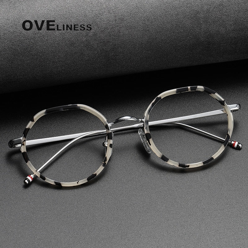 Oveliness Unisex Full Rim Flat Top Round Acetate Titanium Eyeglasses Tbx911 Full Rim Oveliness   