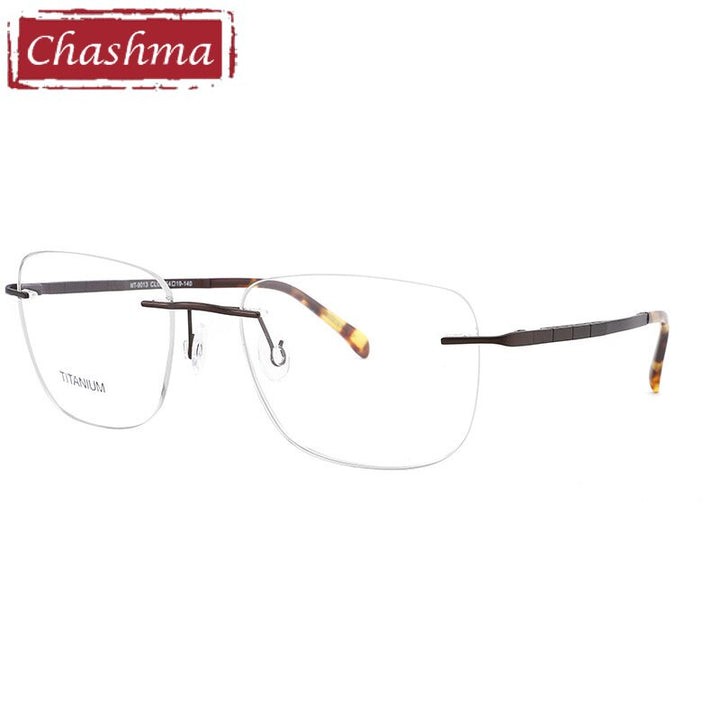 Chashma Ottica Unisex Rimless Rounded Square Titanium Eyeglasses 9013 Rimless Chashma Ottica Brown  