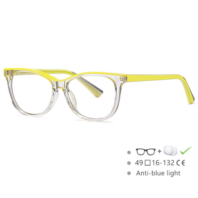 CCSpace Youth's Unisex Full Rim Square Tr 90 Titanium Frame Eyeglasses 54524 Full Rim CCspace China yellow-clear 