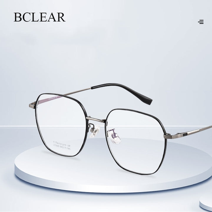 Bclear Unisex Full Rim Polygonal Square Titanium Eyeglasses Lb5368 Full Rim Bclear   