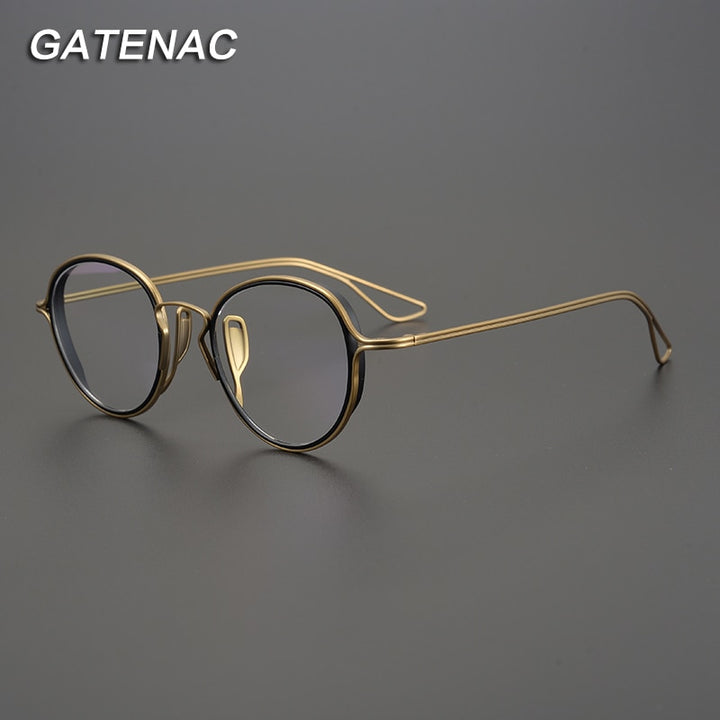 Gatenac Unisex Full Rim Round Titanium Frame Eyeglasses Gxyj753 Full Rim Gatenac   