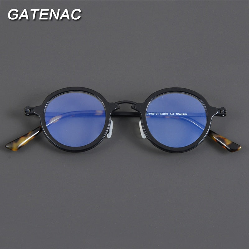 Gatenac Unisex Full Rim Small Irregular Round Acetate Eyeglasses Gxyj881 Full Rim Gatenac   