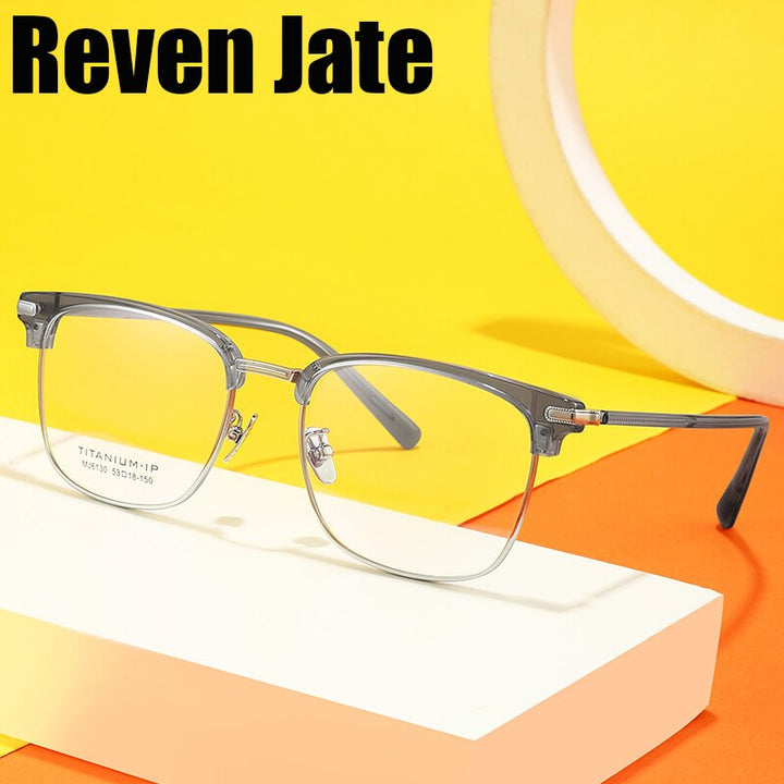 Reven Jate Unisex Full Rim Square Round Acetate Titanium Eyeglasses 6130 Full Rim Reven Jate   