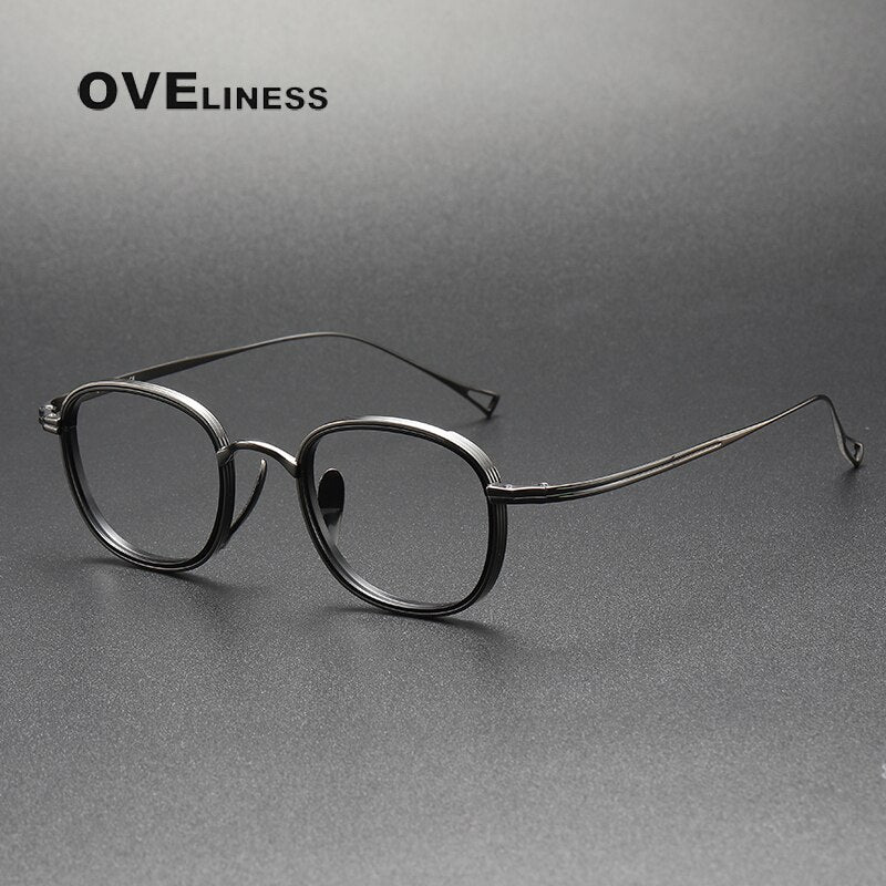Oveliness Unisex Full Rim Round Square Titanium Eyeglasses 1221 Full Rim Oveliness gun black  