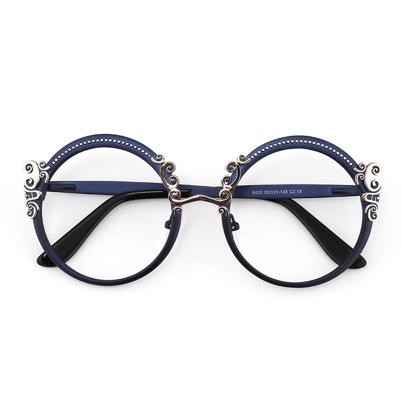 CCspace Women's Full Rim Round Alloy Eyeglasses 53265 Full Rim CCspace Blue China 