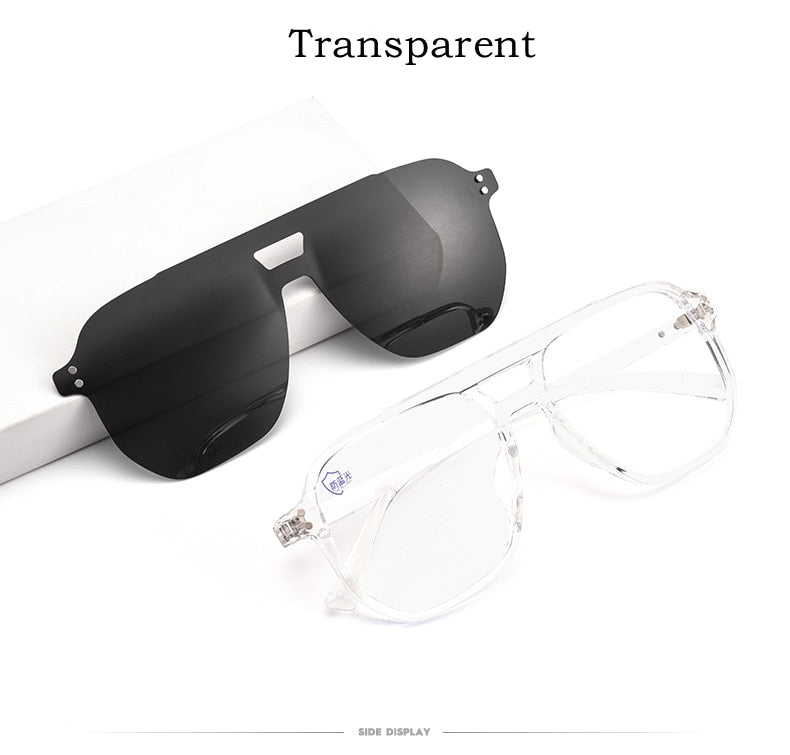 Yimaruili Unisex Full Rim Double Bridge TR 90 Resin Frame Eyeglasses Magnetic Clip On Polarized Sunglasses 82102 Clip On Sunglasses Yimaruili Eyeglasses   
