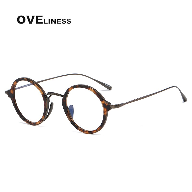 Oveliness Unisex Full Rim Round Acetate Titanium Eyeglasses 1110 Full Rim Oveliness Tortoise  