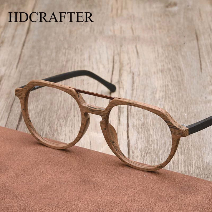 Hdcrafter Men's Full Rim Oval Double Bridge Bamboo Eyeglasses Spr092 Full Rim Hdcrafter Eyeglasses   