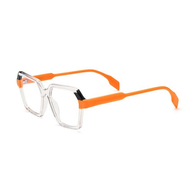 CCSpace Unisex Full Rim Polygon Square Acetate Eyeglasses 55052 Full Rim CCspace OrangeClear China 