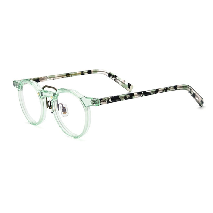 Gatenac Unisex Full Rim Round Acetate Double Bridge Frame Eyeglasses Gxyj816 Full Rim Gatenac Transparent Green  